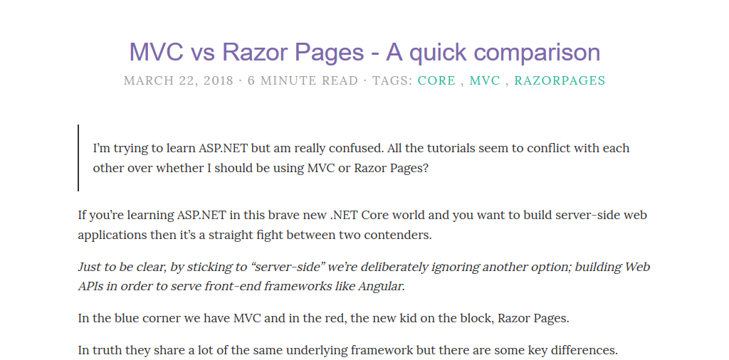 MVC vs Razor Pages - 快速比较